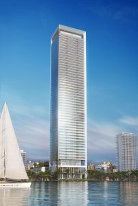 The shimmering glass exterior of Missoni Baia Edgewater on the Miami waterfront
