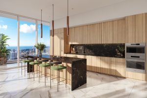 High-end Italian cabinetry and Sub-Zero appliances in Okan Tower Miami Luxury Residences