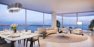 Luxury interior of Brickell Waterfront Luxury Condos with panoramic ocean views