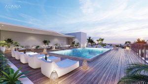 Rooftop resort-style pool with skyline views at Alana Bay Harbor Islands