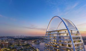 The iconic elliptical architecture of The St. Regis Residences providing the best in Sunny Isles Beach Oceanfront Luxury Living