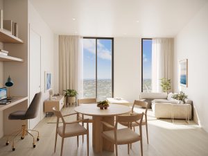 Modern interior of a waterfront residence at Aileron Dania Beach with floor-to-ceiling windows