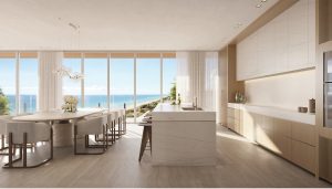 Luxury European kitchen at Ocean House Surfside featuring Gaggenau appliances