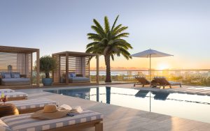 The French Riviera-inspired rooftop pool and lounge at Glass House Boca Raton
