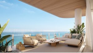 Architectural rendering of the Ocean House Surfside exterior featuring deep balconies and ocean views